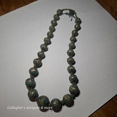 vintage Bead Tibetan Turquoise Inlay Silver Graduated 16″ Choker Necklace