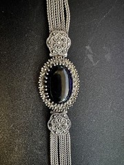 Vinta 925 Sterling Silver Black Onyx Marcasite Multi Strand Floral Bracelet 8.5”