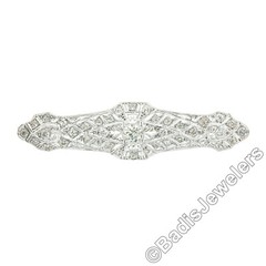 Antique Edwardian Platinum 2.25ctw Old European Diamond Milgrain Open Bar Brooch