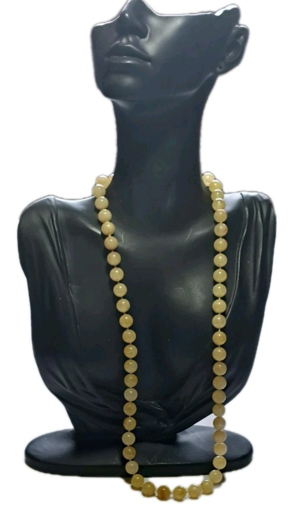 Vtg Golden Glowing Rutilated Quartz Round Bead Strand Double Tied Necklace 22″