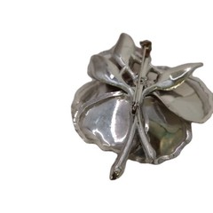 Vintage Silver Tone Flower Brooch Layered Aurora Borealis Center Pin 2 1/2 D