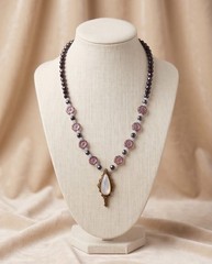 Czech Glass Necklace Fire Opal AB Beads 22” Tagged By Maker