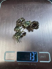 2 VTG Sterling Silver Flower Brooches. One W/ 12k Gold Filled And Glass Crystals
