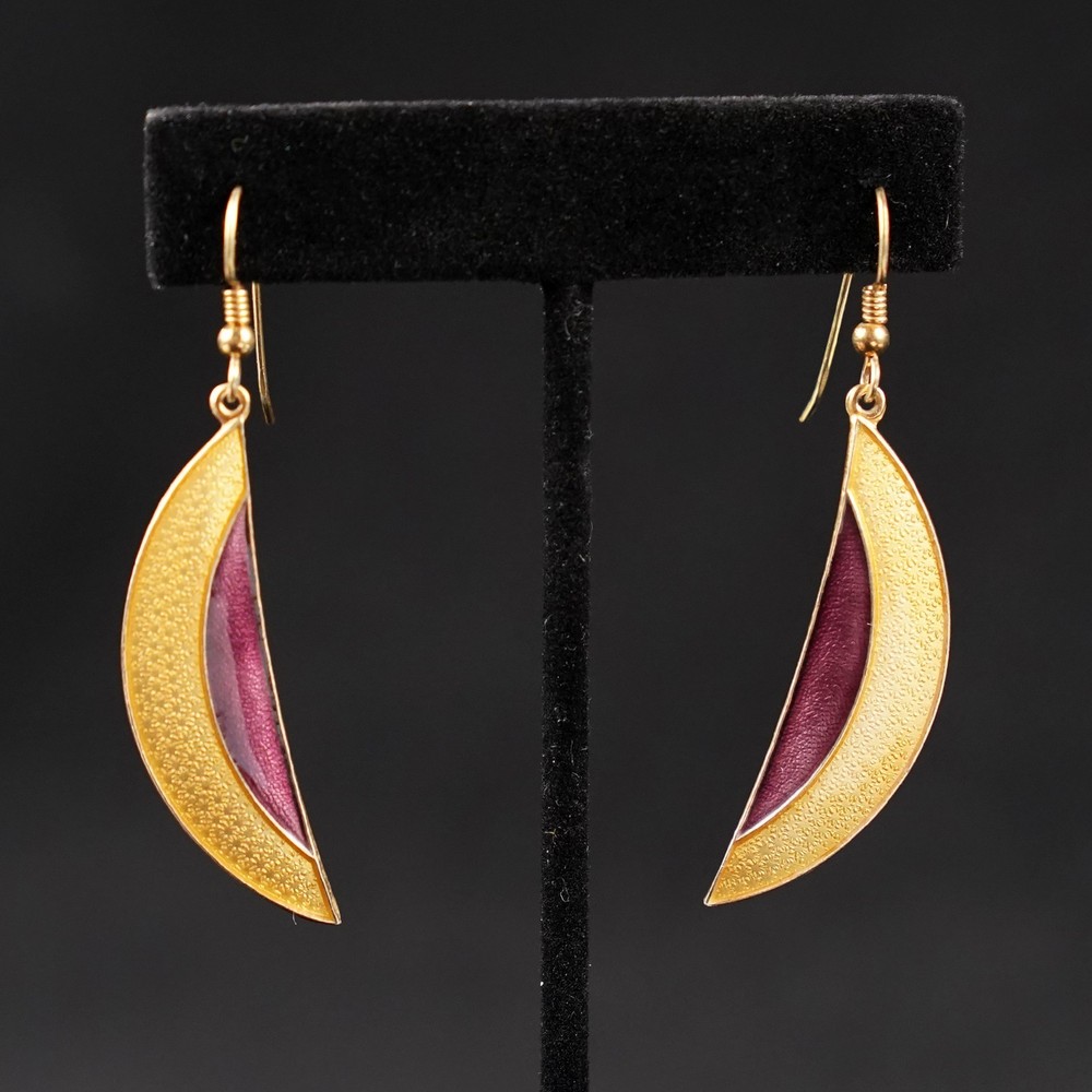 OPRO Norway Scandinavian Sterling Silver Purple Enamel Crescent Earrings 925S