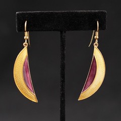 OPRO Norway Scandinavian Sterling Silver Purple Enamel Crescent Earrings 925S