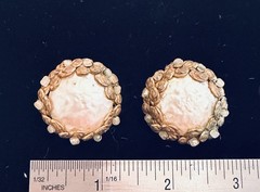 Vintage Miriam Haskell Brass Filigree Faux Pearl Clip On Earrings Mid Century