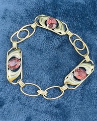 VTG. 1940-50s Sterling Silver 12K Gold Filled Purple Glass Flower Bracelet 6 3/4