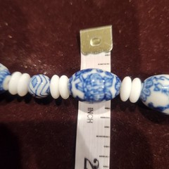 Vintage Blue White Porcelain Ceramic Beaded Necklace Chinoiserie Floral Barrel