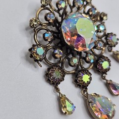 Kramer of NY AB Rhinestone Brooch Gold Tone Dangle Chandelier Signed READ