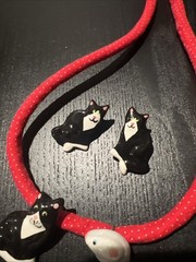Vintage Flying Colors Hand painted Ceramic Cat & Mouse Necklace + Earrings!
