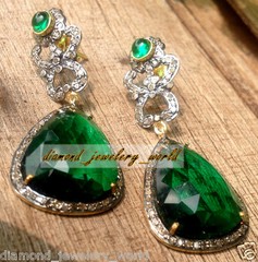 2.95ctw Rose Cut Diamond Emerald Studded Silver Vintage Stunning Earring Jewelry