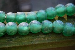 HUGE Recycled SEA GLASS STATEMENT NECKLACE Matte Green 23mm AFRICAN TRADE BEADS