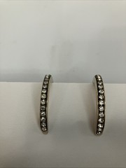 Vintage 1.5” Crystal Rhinestone Gold Tone Metal Hoop Earrings Pierced No Backs