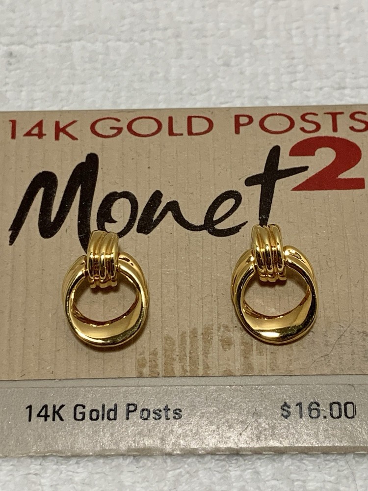 Very Pretty Monet 2 Gold Tone Small Hoops Pierced Earrings