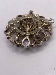 Vintage Signed WIESNER Faux Pink Fire Opal Purple Rhinestone Brooch Pendant