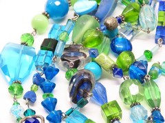 Vintage Necklace Blue Green Beaded Crystal Art Glass D5382