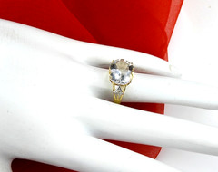 Vintage Solid 10K Yellow Gold Ring White Topaz Diamond Accent Cocktail Jewelry 7