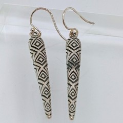 Vintage 90s Sterling Silver 925 Geometric Tribal Tattoo Dangle Earrings Thailand