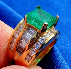 Original EARTH MINED EMERALD DIAMOND Engagement Ring Vintage Deco SOLID 18K GOLD