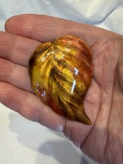 Vintage Enamel On Copper Leaf Brooch
