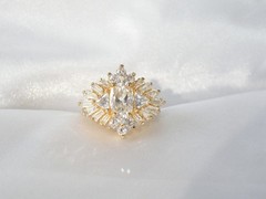 Vintage Sterling Silver 925 Yellow Gold over CZ Baguette Starburst Ring Size 9