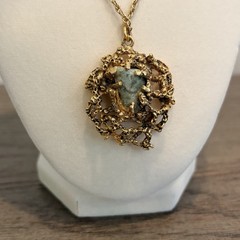 MCM 1970’s Brutalist Chunky Retro Gold Tone Necklace Inlaid Faux Stones 11”
