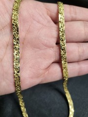 Vintage Yellow Gold Tone Textured Solid Nugget Link Chain Necklace Unisex Boho