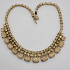 Vintage Champagne Glow Satin Glass Cabochon & Rhinestone Choker Necklace 15”