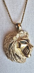 Diamond Cut Lion Head gold tone Pendant and 925 Italy Chain 28 In Vintage Read