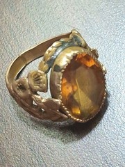 Victorian Ring Brass 1800s Citrine Huge Romantic Era Snake Callalilly Size 6