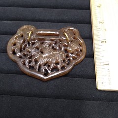 Carved Brown Stone Pendant Gold Tone