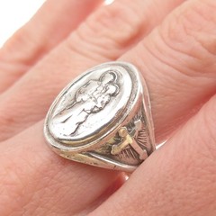 Creed 925 Sterling Silver Antique Art Deco Saint Joseph Oxidized Ring Size 11.25
