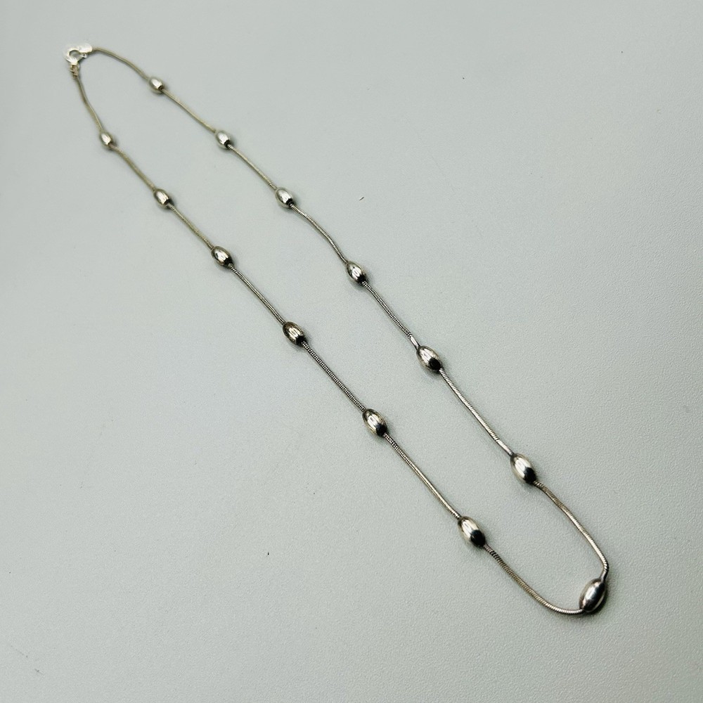Sterling Oval Bead Stations Necklace From Italy 18” Vintage KC