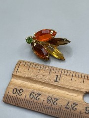 Vintage Retro GoldTone Multicolor Crystals Rhinestones Clip On 1” Earrings