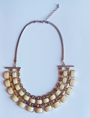 Vintage Gold Metal & Ivory Plastic Cleopatra Egyptian Revival Statement Necklace