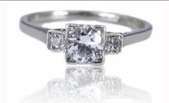 Art Deco c.1930 White Sapphire Diamond 18K White Gold Platinum Ring Sz 5.75