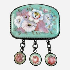 Vintage Russian Finift Enamel Floral Articulated Brooch Folk Art Romantic Gift