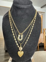 Maximal Art JOHN WIND Love & Luck Gold Tone Tripple Strand Charm Necklace