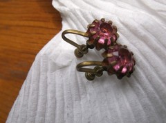 Antique Pink Earrings Screwback Prong Set Stones approx. 1/2 inch diameter