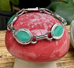 🎥 8″ Mint Green Real Malachite 49 gr Bracelet Sterling Box Clasp Vtg Mexico