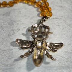 Vintage Inspired Art Deco Style Enamel Crystal Queen Bee Brooch with Glass Beads