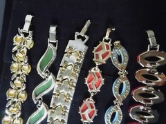 Lot of 6 1950’s Thermoset Bracelets Red, Blue, Green, White & Yellow