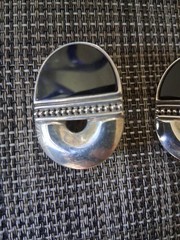 STUDIO DESIGNER ARTISAN ONYX SLAB STERLING SILVER EARRINGS Clip On RETRO 1990s