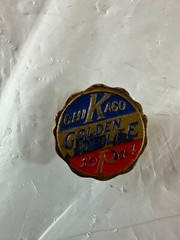 Vtg 1914 Chicago Golden Jubilee Pin Stud Button Red Blue Gold Commemorative