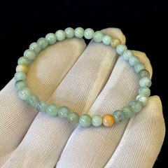 Natural Green Jade Jadeite Round Beads Bracelet Elastic, Width 5mm, 7 inch