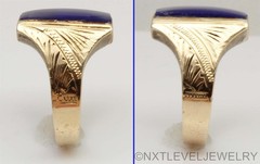 HEAVY 10.6 GRAM Antique Art Deco Natural Lapis Solid Silver & 14k Gold Mens Ring