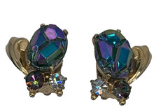 SCHIAPARELLI Parure Iridescent Peacock Blue Molded Cabochons or Lava Stones