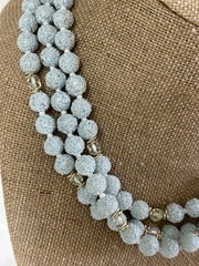 Vintage Marked Japan Necklace Acrylic Sugar Beads Frosted Blue Aurora 3 Strand