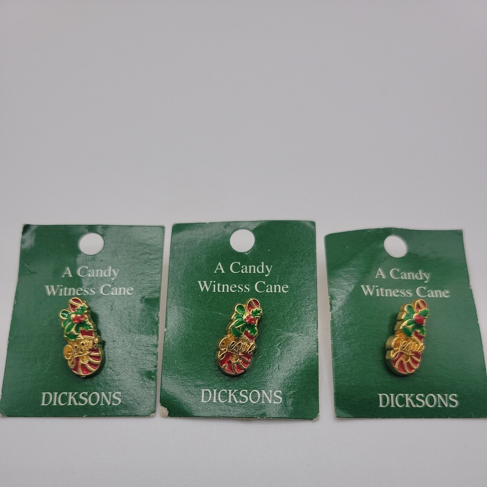 3 Rare Dicksons Enamel Christmas A Candy Witness Cane Jesus Lapel Pins Vintage