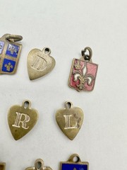 Antique Old VTG 14 Personalized Charms Brass? Mixed Metal Enamel Pendants Read